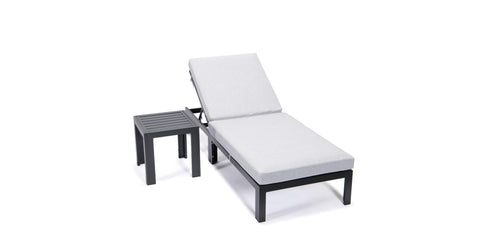 Chelsea Outdoor Chaise Lounge Chair With Side Table and Removable Cushions