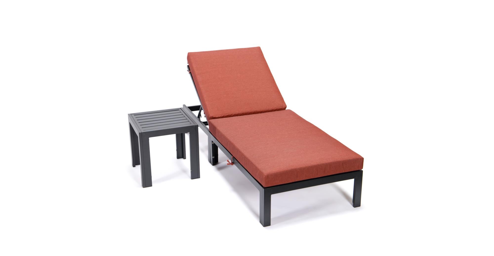 Chelsea Outdoor Chaise Lounge Chair With Side Table and Removable Cushions