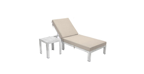 Chelsea Outdoor Chaise Lounge Chair With Side Table and Removable Cushions