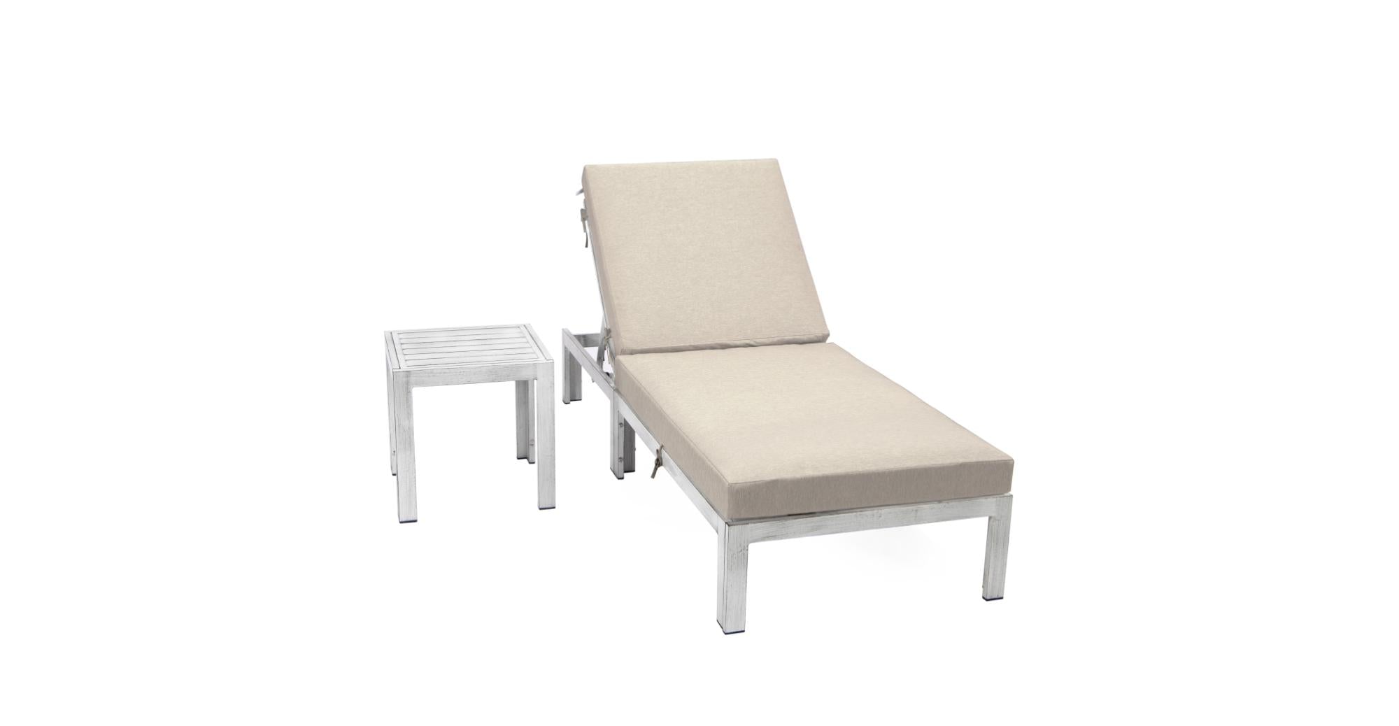 Chelsea Outdoor Chaise Lounge Chair With Side Table and Removable Cushions