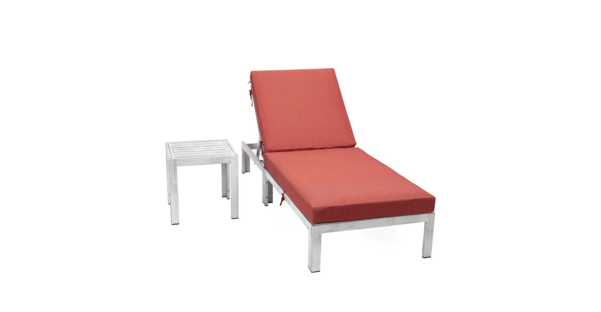 Chelsea Outdoor Chaise Lounge Chair With Side Table and Removable Cushions