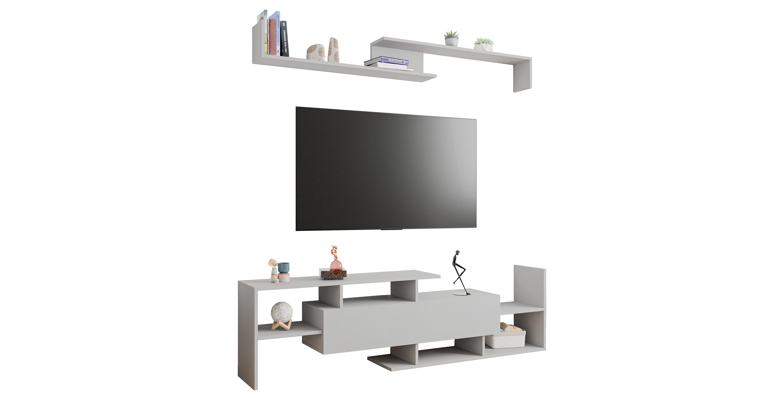 Surrey Modern TV Stand with MDF Shelves and Bookcase for Living Room