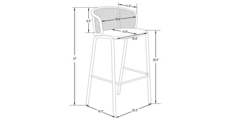 Ervilla Modern Wicker Bar Stool with Fabric Seat and White Powder Coated Steel Frame