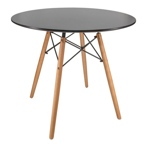 Dover Round Bistro Dining Table With Glass Tabletop and Beech Wood Eiffel Base