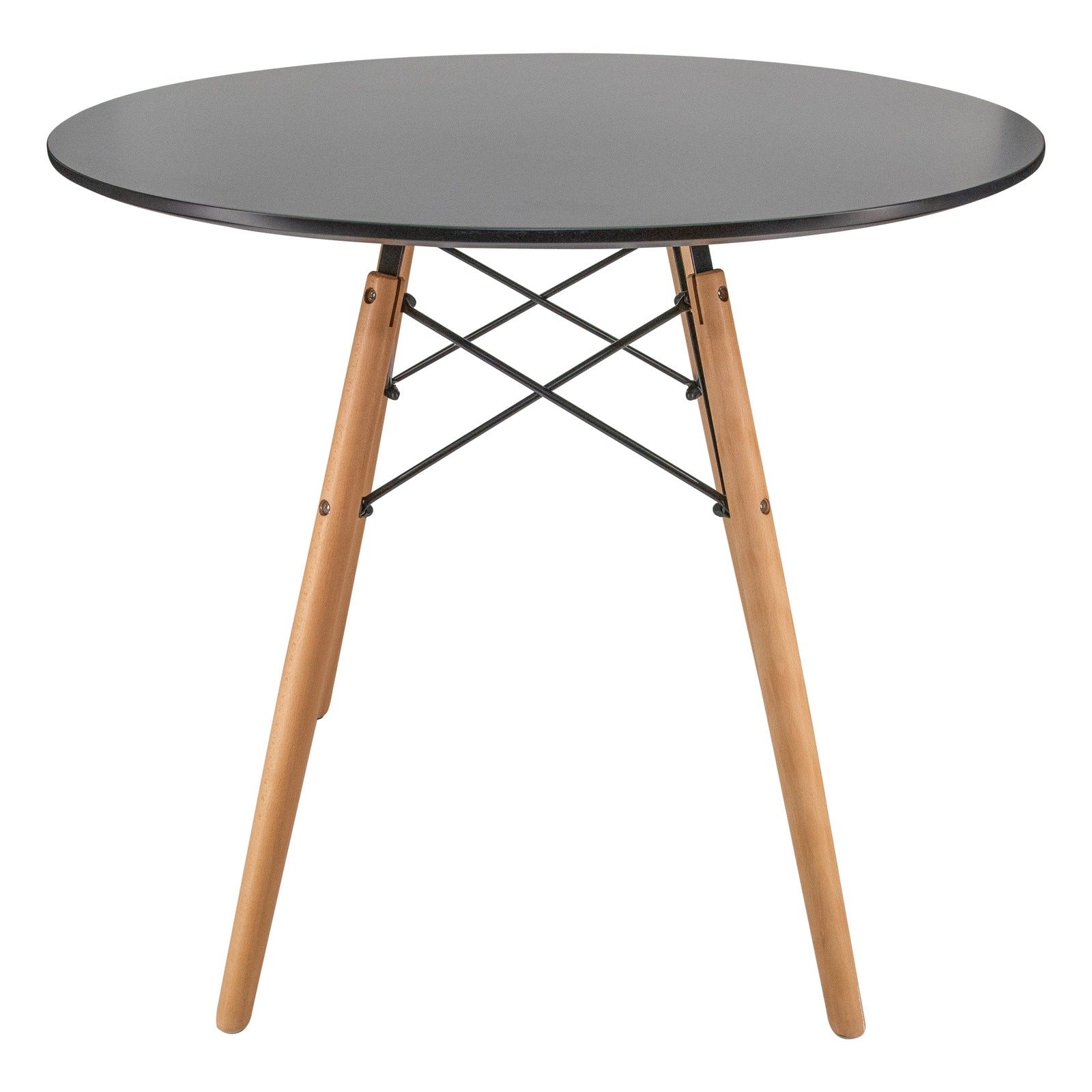 Dover Round Bistro Dining Table With Glass Tabletop and Beech Wood Eiffel Base