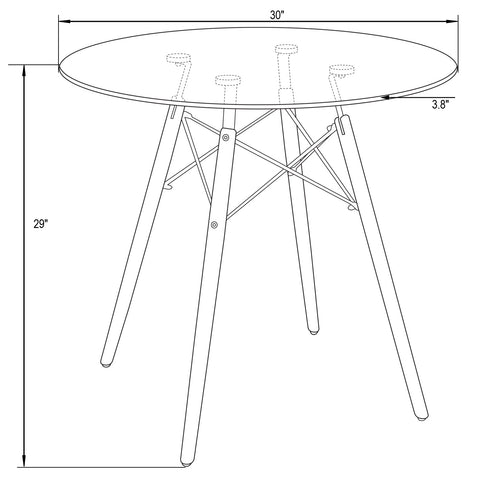 Dover Round Bistro Dining Table With Glass Tabletop and Beech Wood Eiffel Base