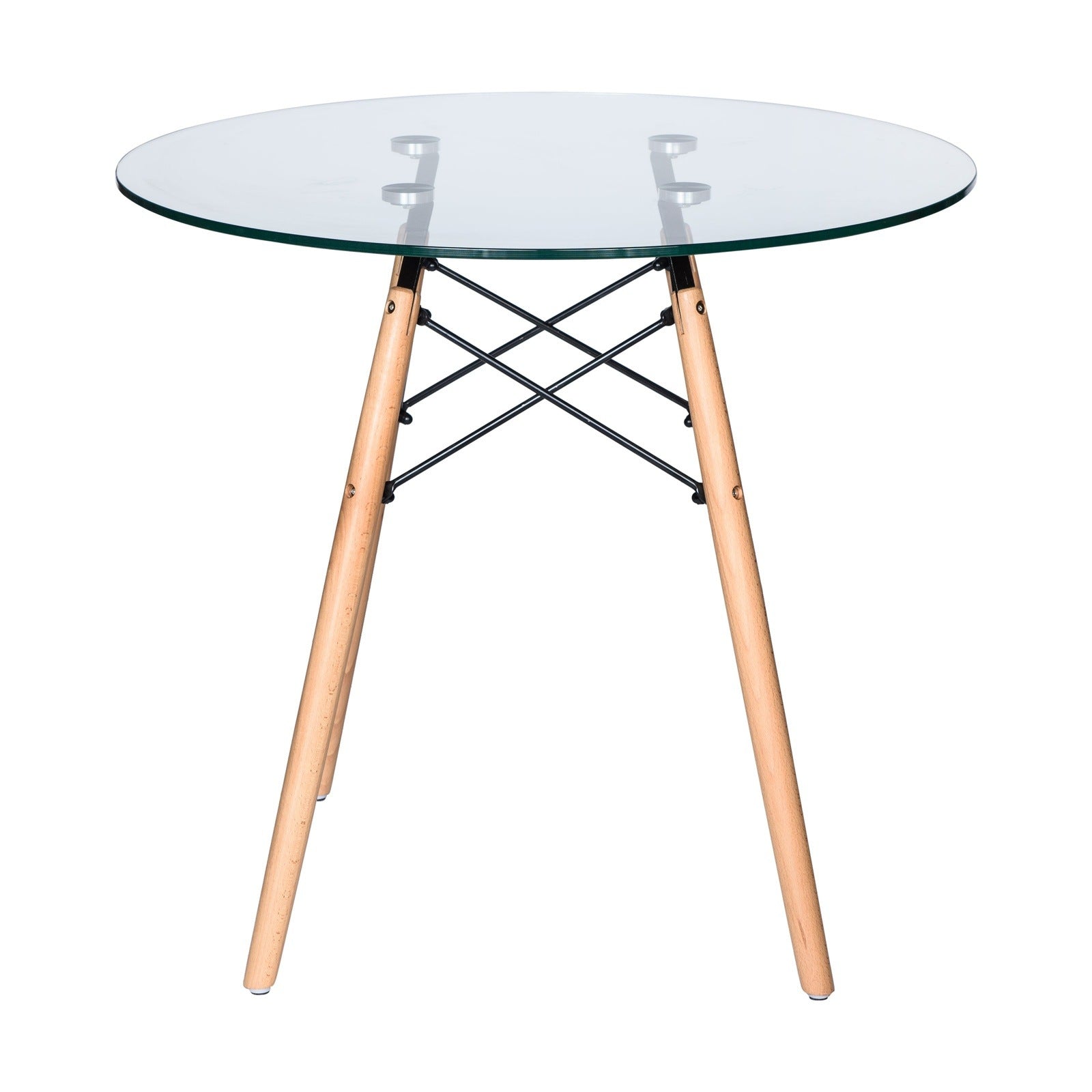 Dover Round Bistro Dining Table With Glass Tabletop and Beech Wood Eiffel Base