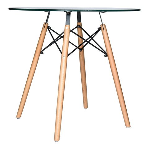 Dover Round Bistro Dining Table With Glass Tabletop and Beech Wood Eiffel Base