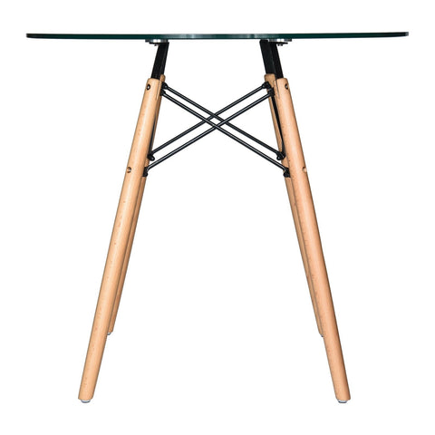 Dover Round Bistro Dining Table With Glass Tabletop and Beech Wood Eiffel Base