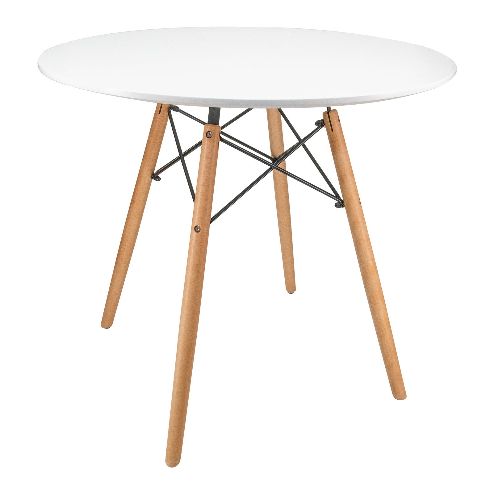 Dover Round Bistro Dining Table With Glass Tabletop and Beech Wood Eiffel Base