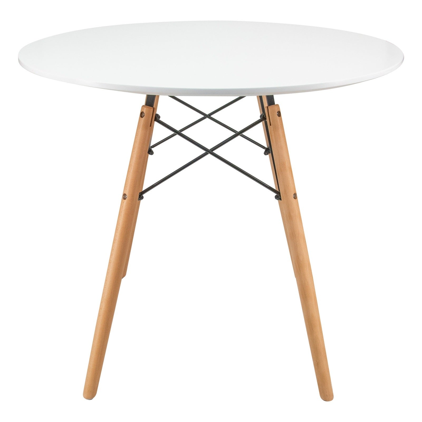 Dover Round Bistro Dining Table With Glass Tabletop and Beech Wood Eiffel Base