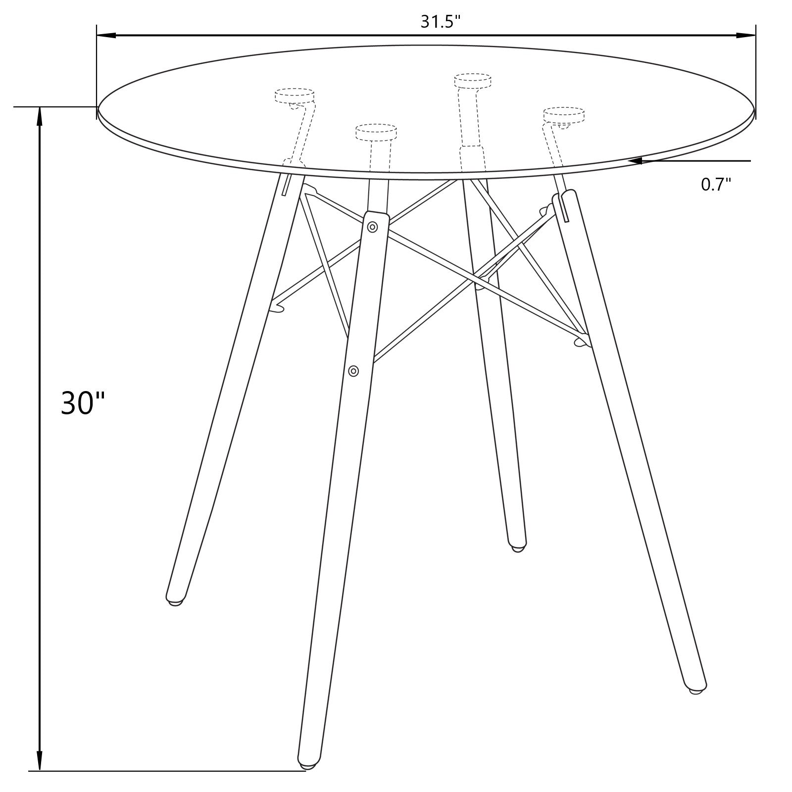 Dover Round Bistro Dining Table With Glass Tabletop and Beech Wood Eiffel Base