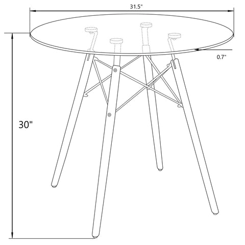 Dover Round Bistro Dining Table With Glass Tabletop and Beech Wood Eiffel Base