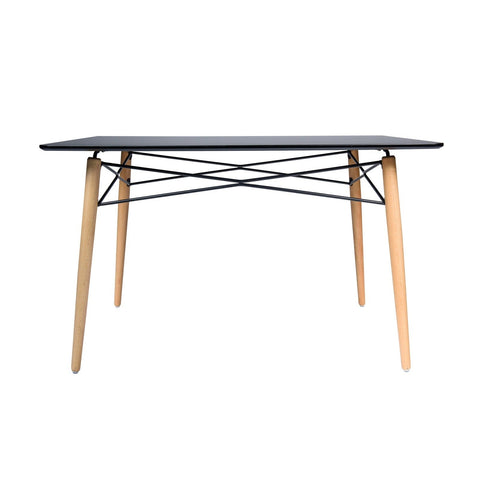 Dover Rectangle Dining Table With Glass Tabletop and Beech Wood Eiffel Base