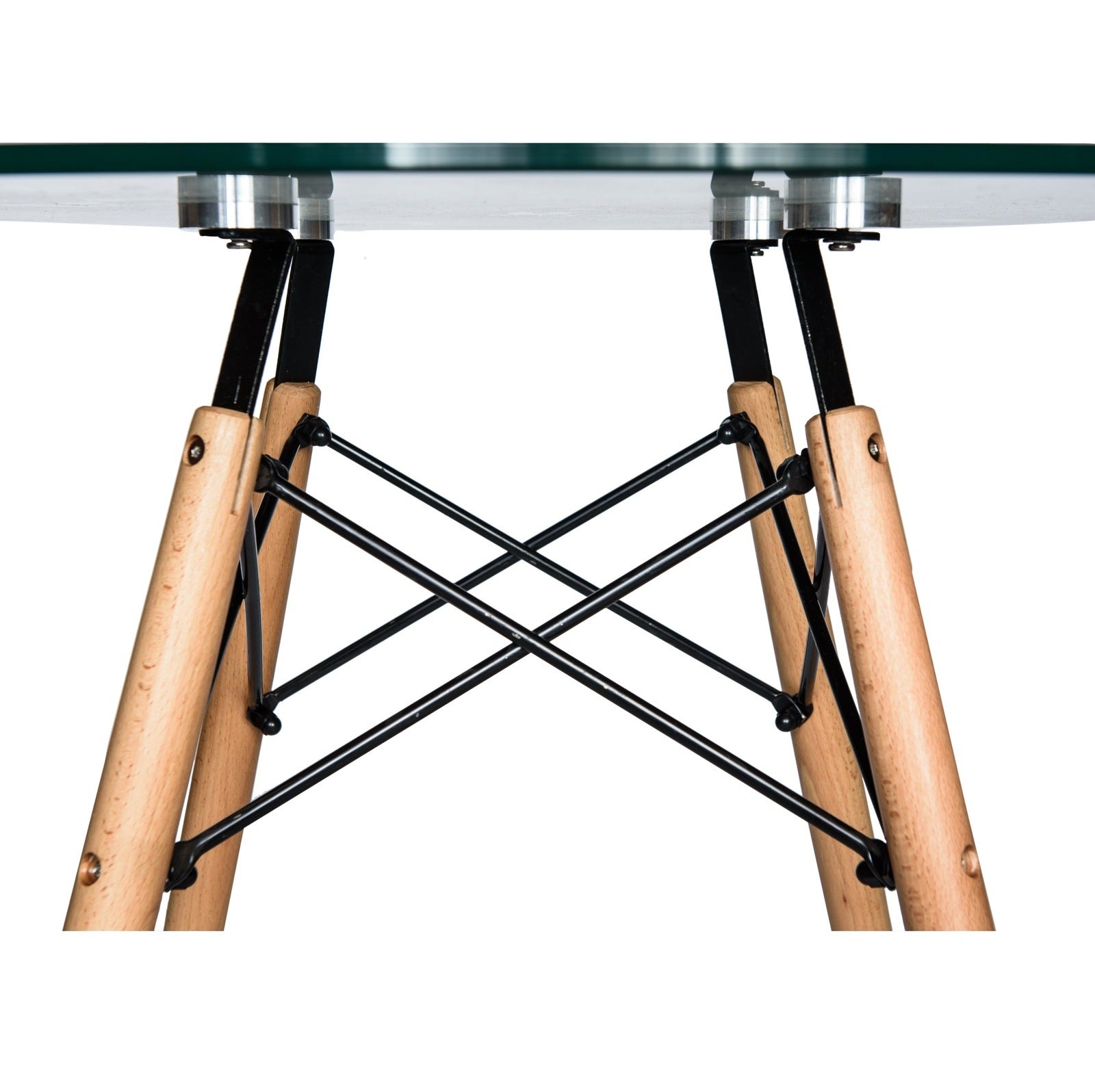 Dover Round Dining Table With Glass Tabletop and Natural Wood Eiffel Base