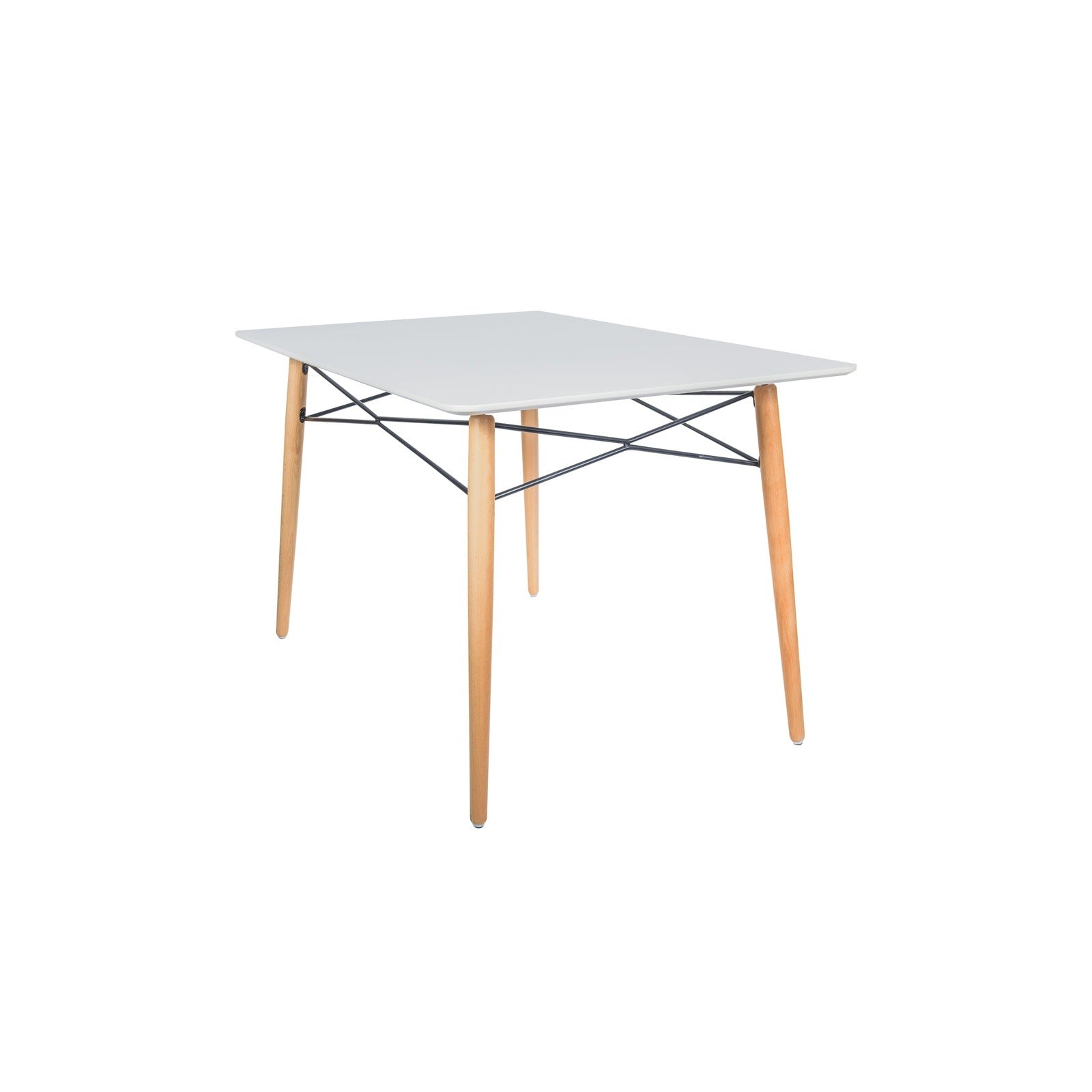 Dover Rectangle Dining Table With Glass Tabletop and Beech Wood Eiffel Base