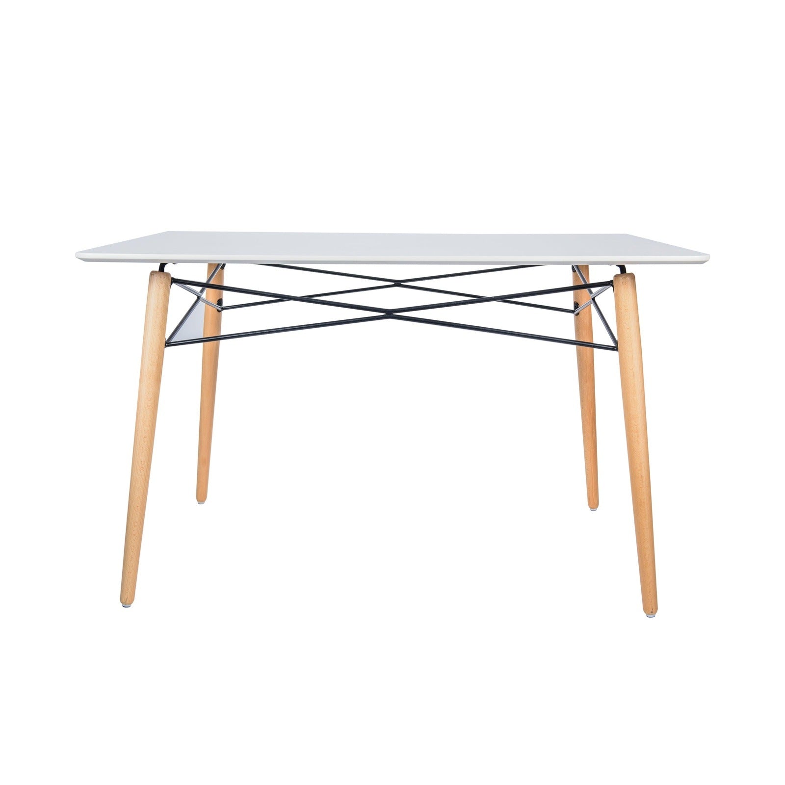 Dover Rectangle Dining Table With Glass Tabletop and Beech Wood Eiffel Base