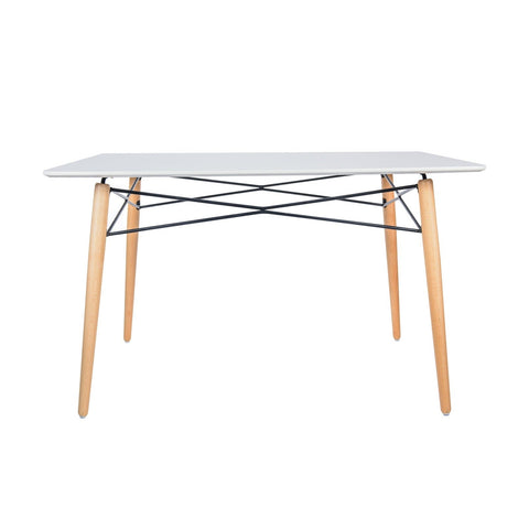 Dover Rectangle Dining Table With Glass Tabletop and Beech Wood Eiffel Base