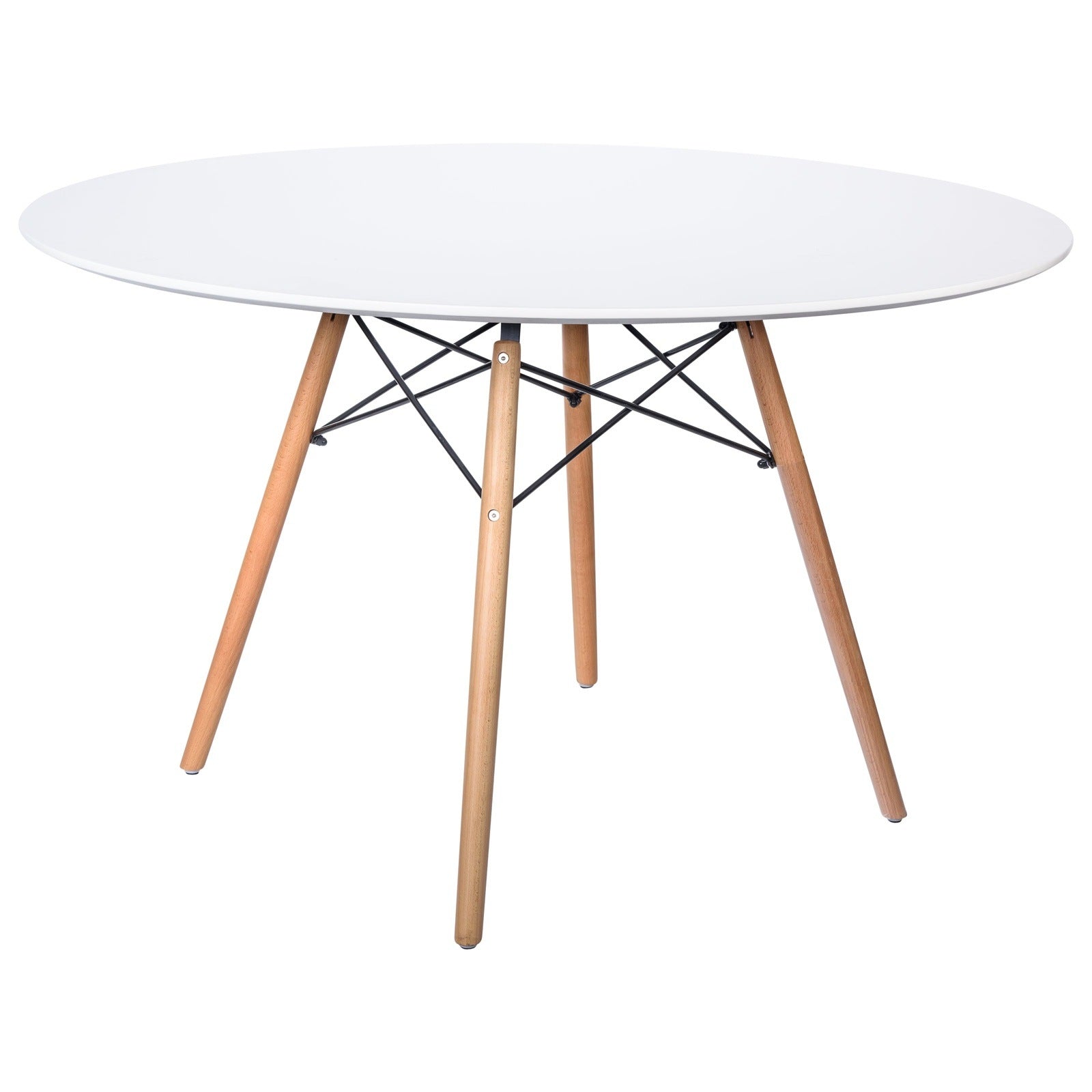 Dover Round Dining Table With Glass Tabletop and Natural Wood Eiffel Base