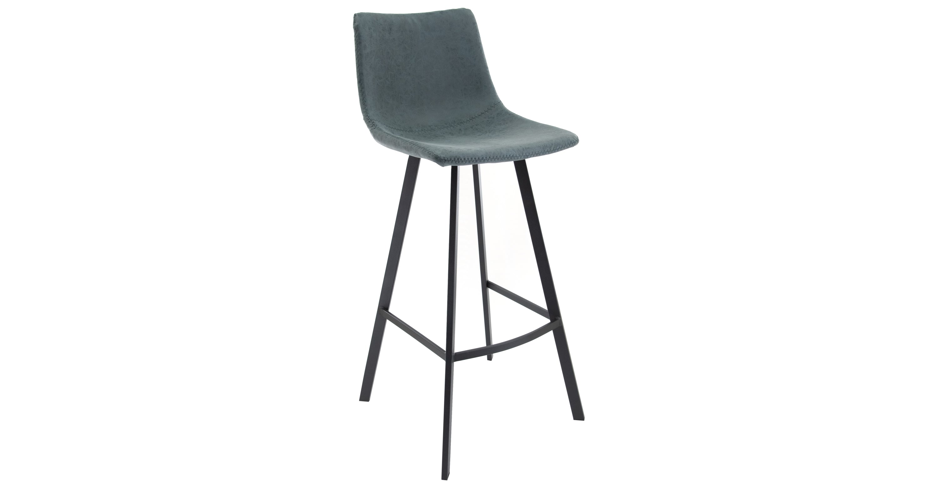 Elland Modern Upholstered Leather Bar Stool With Iron Legs & Footrest