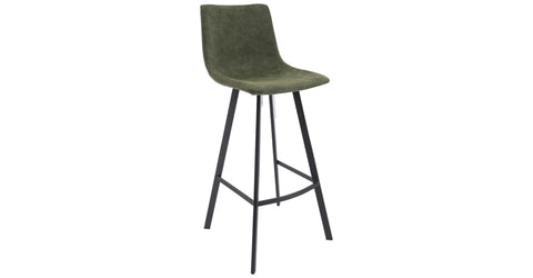 Elland Modern Upholstered Leather Bar Stool With Iron Legs & Footrest