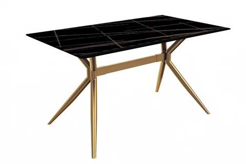 Elega Rectangular Dining Table with Sintered Stone or Glass Rectangular Top and Stainless Steel Base