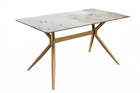 Elega Rectangular Dining Table with Sintered Stone or Glass Rectangular Top and Stainless Steel Base