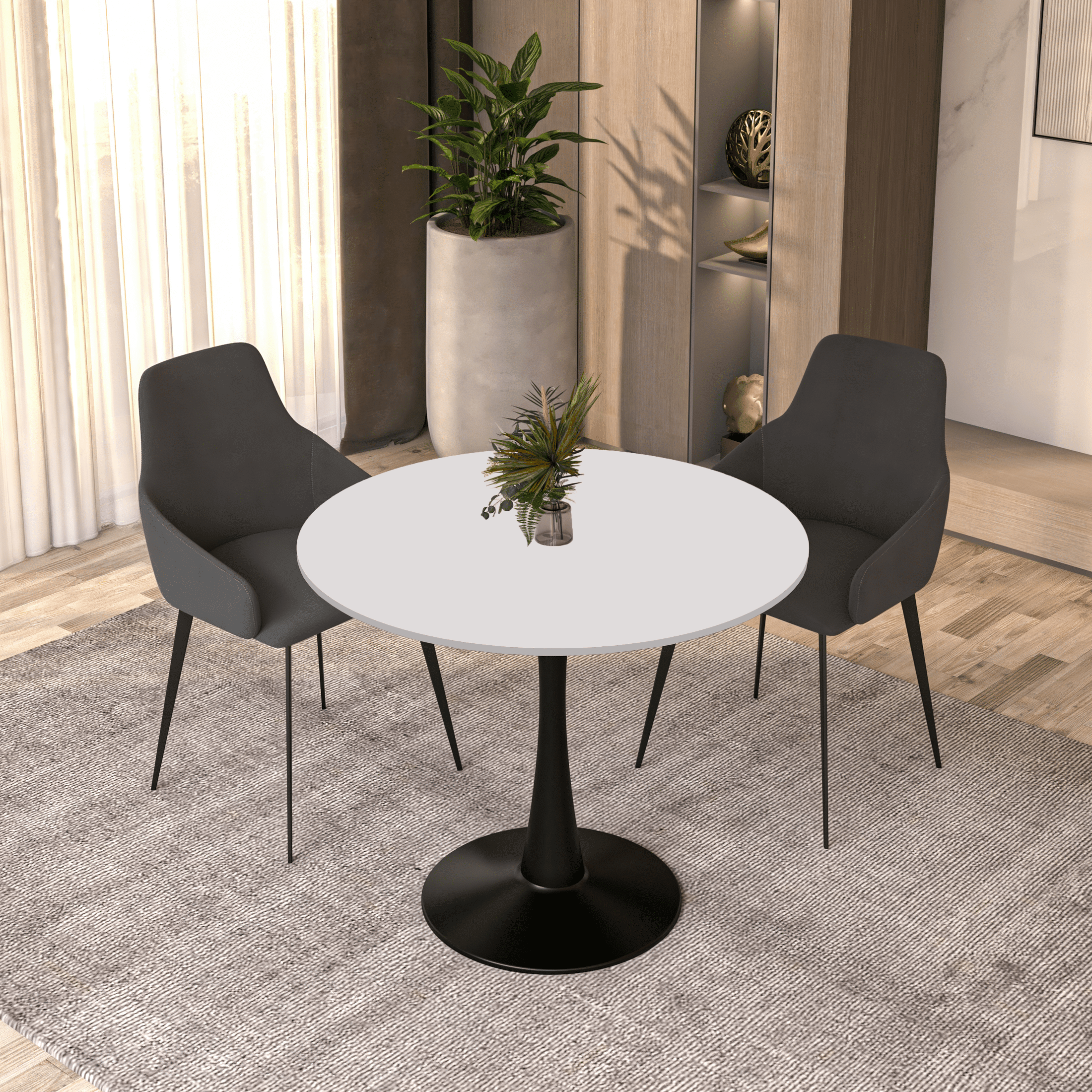 Bristol 32" Round Dining Table with Wood Top and Iron Pedestal Base