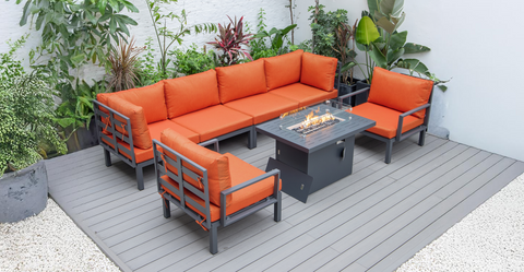 Hamilton 7-Piece Aluminum Patio Conversation Set With Fire Pit Table And Cushions