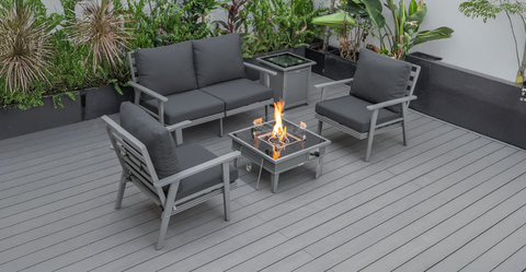 Walbrooke Aluminum Patio Conversation With Slats Design Fire Pit Table & Tank Holder