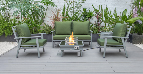 Walbrooke Aluminum Patio Conversation With Slats Design Fire Pit Table & Tank Holder