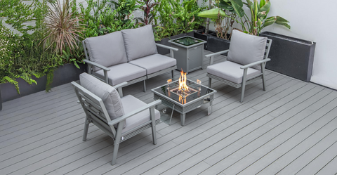 Walbrooke Aluminum Patio Conversation With Slats Design Fire Pit Table & Tank Holder