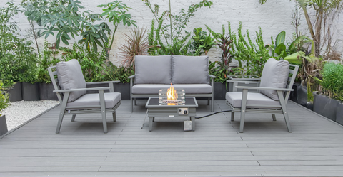 Walbrooke Aluminum Patio Conversation With Slats Design Fire Pit Table & Tank Holder