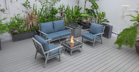 Walbrooke Aluminum Patio Conversation With Slats Design Fire Pit Table & Tank Holder