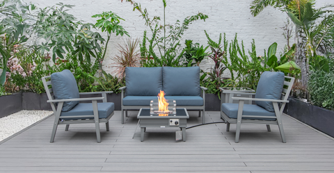 Walbrooke Aluminum Patio Conversation With Slats Design Fire Pit Table & Tank Holder