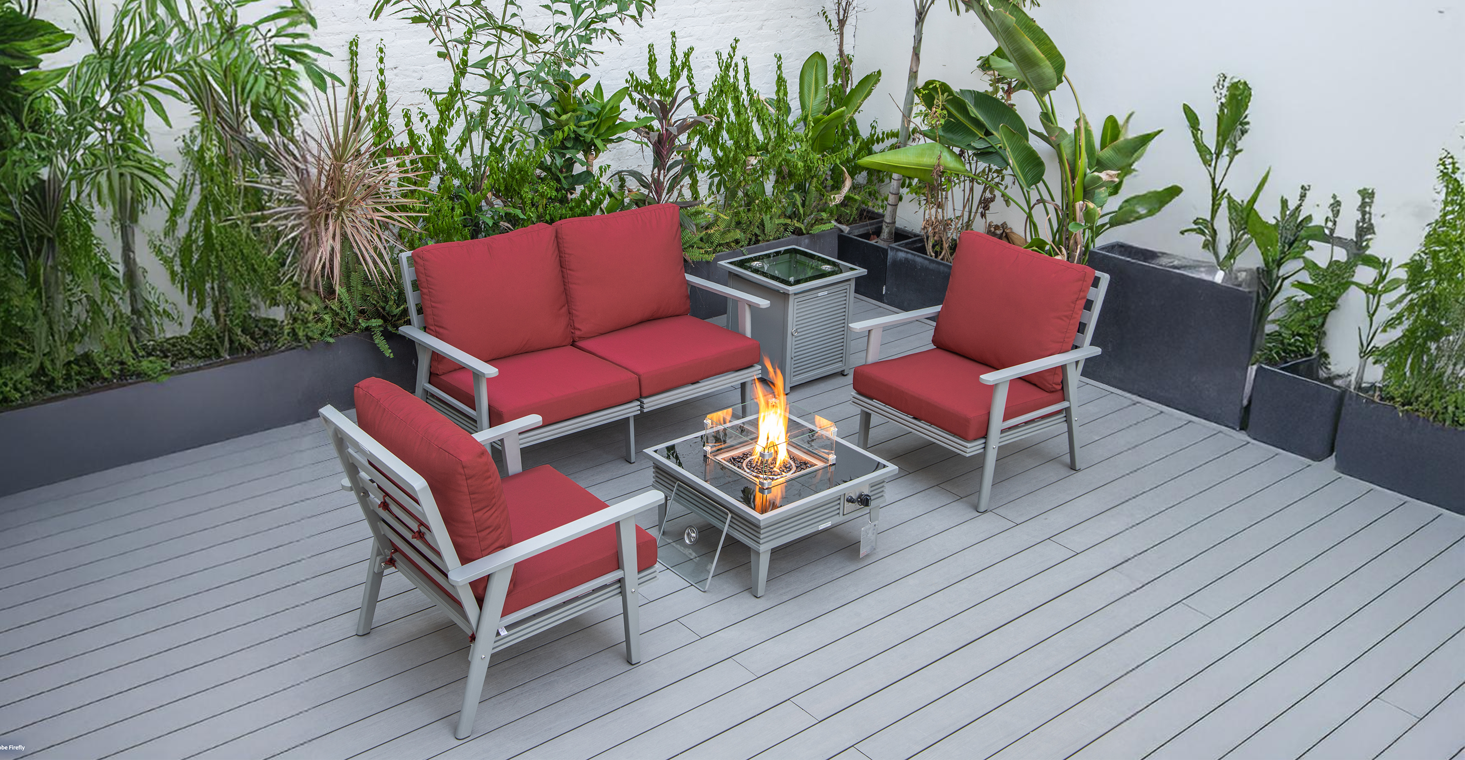 Walbrooke Aluminum Patio Conversation With Slats Design Fire Pit Table & Tank Holder