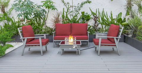 Walbrooke Aluminum Patio Conversation With Slats Design Fire Pit Table & Tank Holder