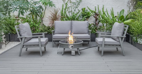 Walbrooke Aluminum Patio Conversation With Slats Design Fire Pit Table & Tank Holder