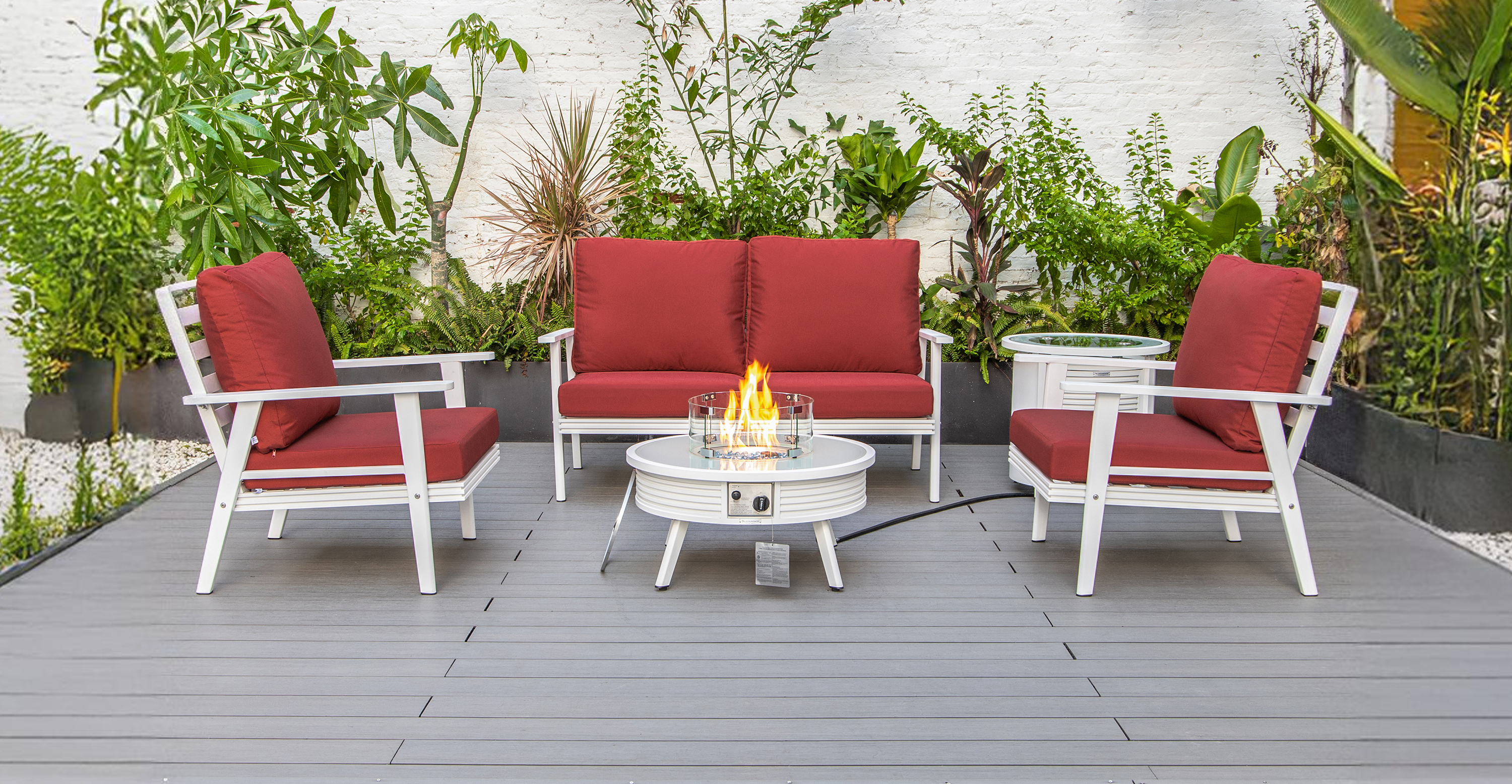 Walbrooke Aluminum Patio Conversation With Slats Design Fire Pit Table & Tank Holder