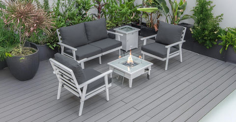 Walbrooke Aluminum Patio Conversation With Slats Design Fire Pit Table & Tank Holder