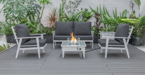 Walbrooke Aluminum Patio Conversation With Slats Design Fire Pit Table & Tank Holder