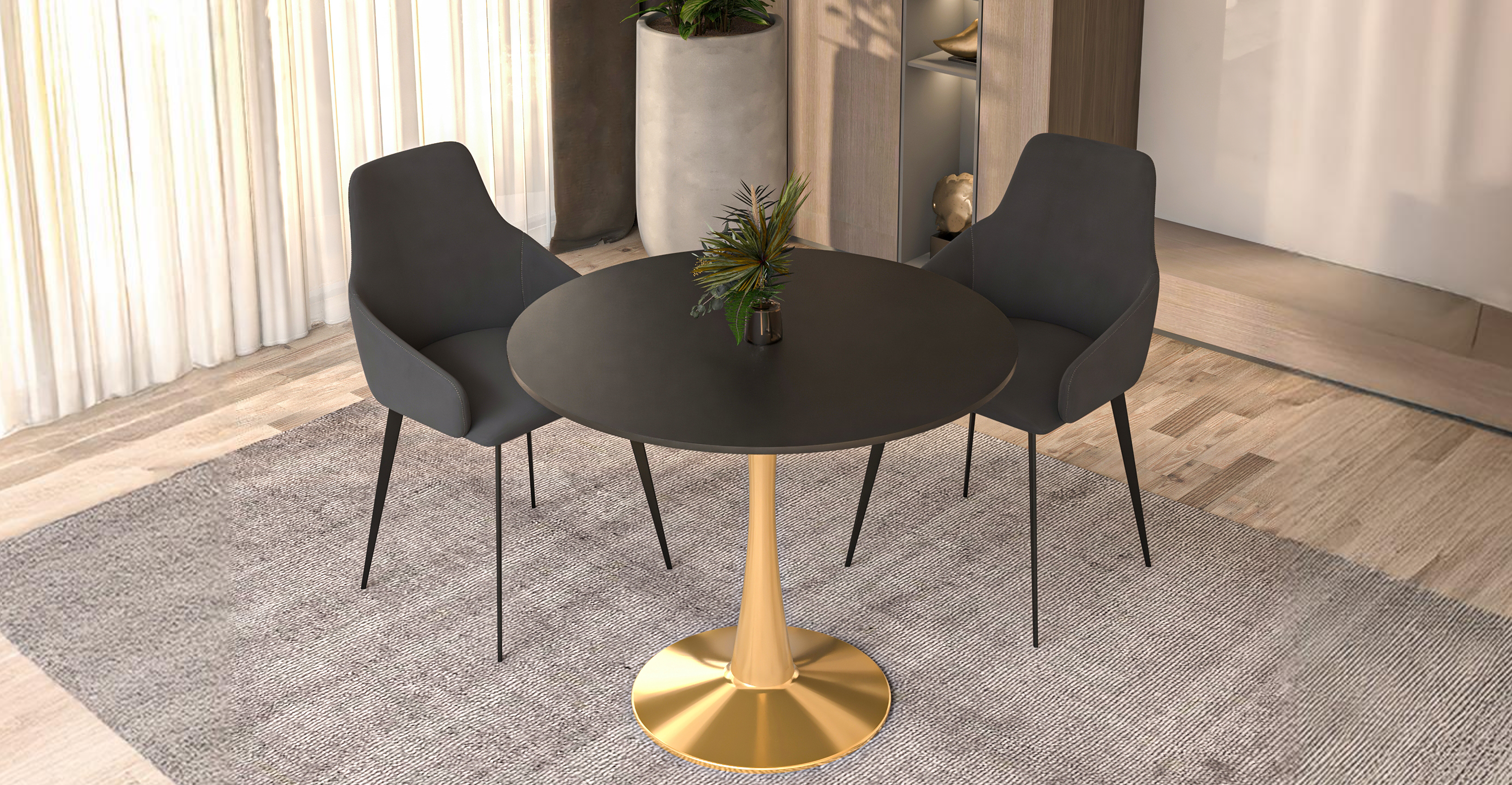 Bristol 31" Round Dining Table with MDF Wood Tabletop in Gold Steel