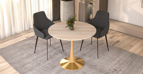 Bristol 31" Round Dining Table with MDF Wood Tabletop in Gold Steel