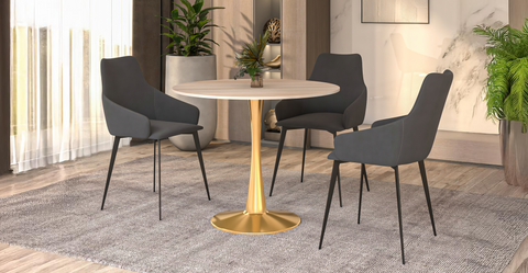 Bristol 31" Round Dining Table with MDF Wood Tabletop in Gold Steel