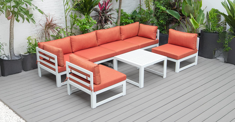 Chelsea 7-Piece Patio Sectional And Coffee Table Set In White Aluminum With Cushions