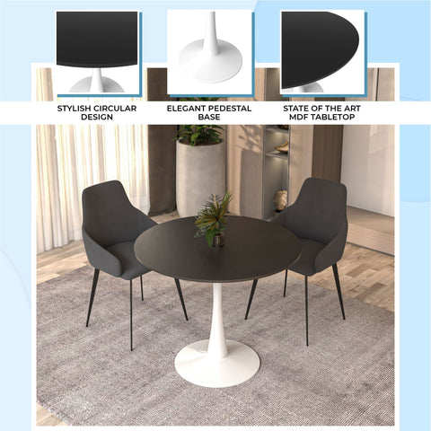 Bristol Modern Round Dining Table with Wood Top and Iron Pedestal Base