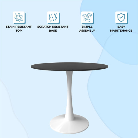 Bristol Modern Round Dining Table with Wood Top and Iron Pedestal Base