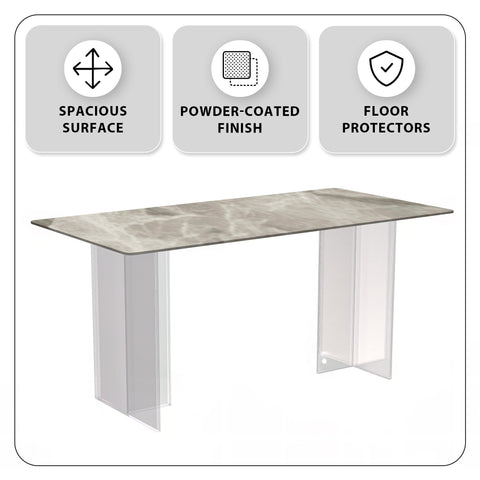 Kova Rectangular Dining Table with Sintered Stone or Glass Top and Acrylic Base Legs