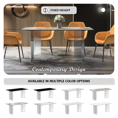 Kova Rectangular Dining Table with Sintered Stone or Glass Top and Acrylic Base Legs