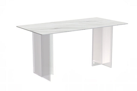 Kova Rectangular Dining Table with Sintered Stone or Glass Top and Acrylic Base Legs